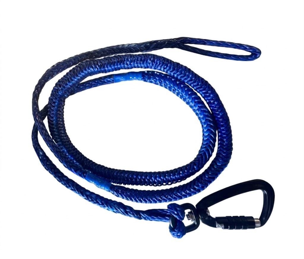 blue rope with metal black carabiner
